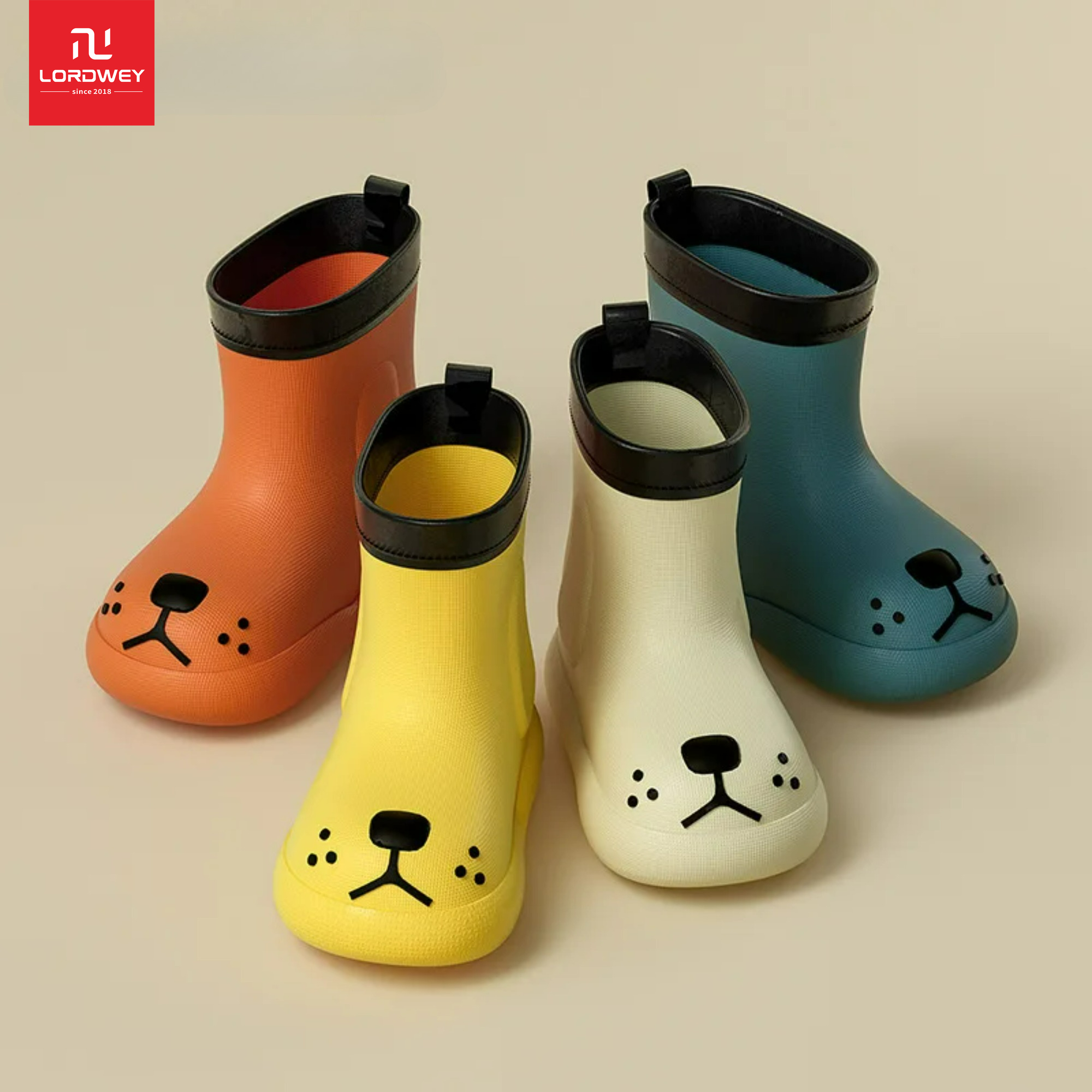 Lordwey & vui vẻ Mario thời trang Ủng đi mưa trẻ em dễ thương con chó EVA không thấm nước Nam Nữ Giày nước thiết kế phim hoạt hình mềm chống trượt trẻ mới biết đi mưa