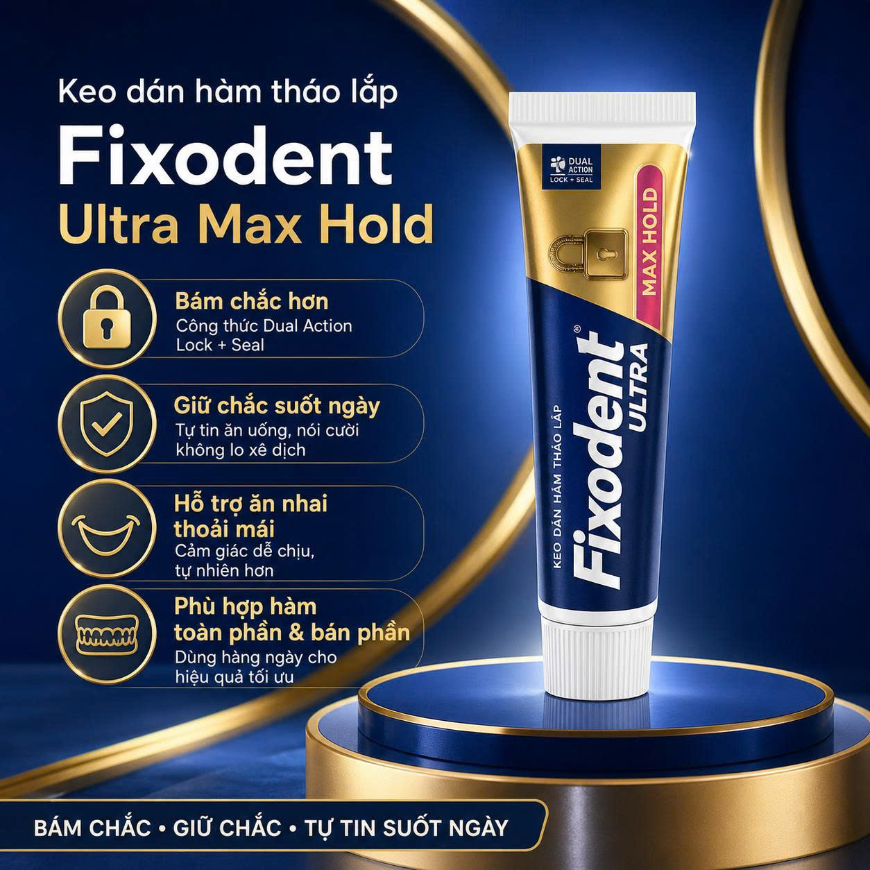 [Hàng Mỹ] Kem Dán Hàm Giả Fixodent Ultra Max Hold - Lẻ 1 Tuýp 62g