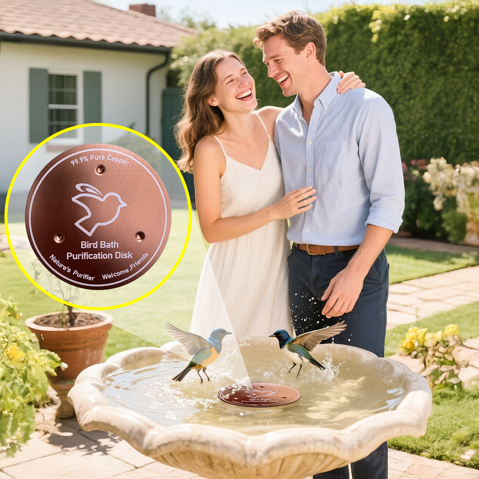 Tắm chim kim loại Bird Disk Birdbaths Cleaner với hỗ trợ ba điểm để làm sạch nước tất cả các mùa SGHS-VN - 2