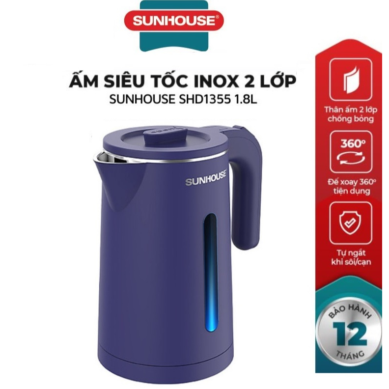 Ấm siêu tốc inox 2 lớp 1.8L Sunhouse SHD1355