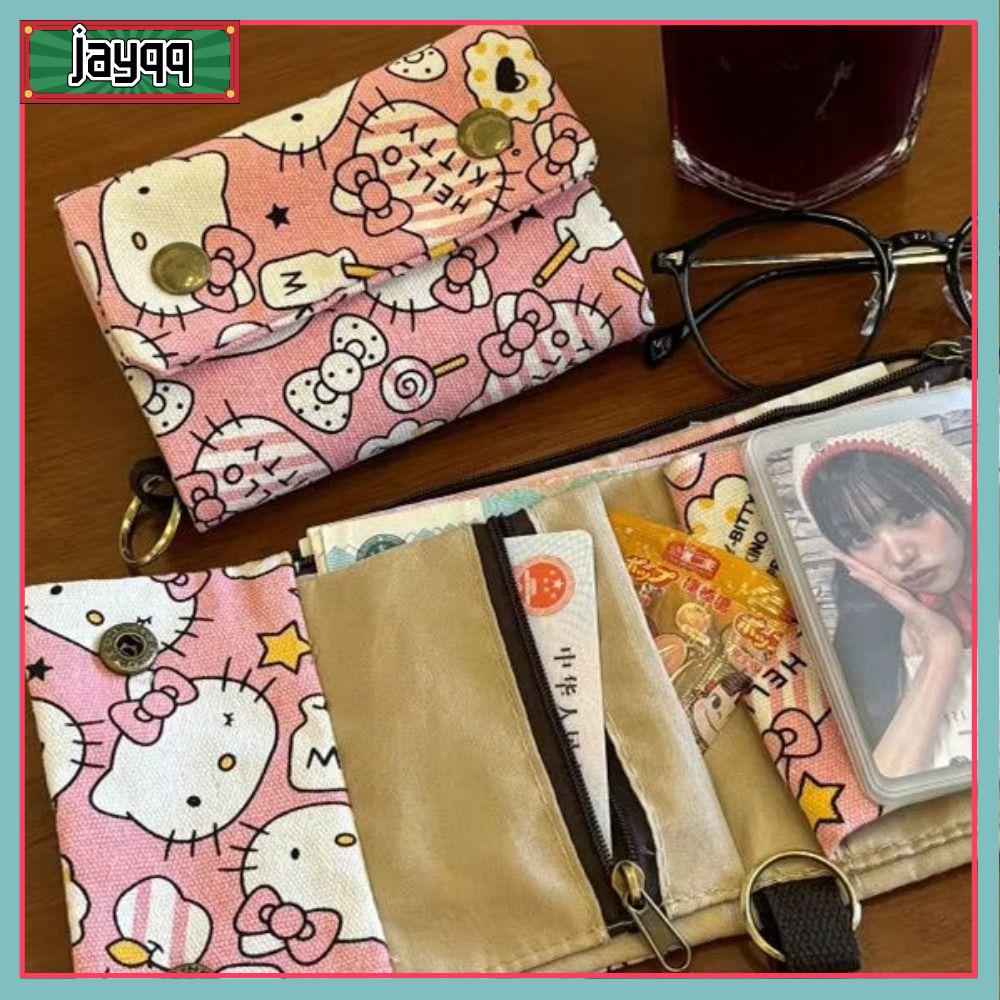 JAYQQ Phim hoạt hình Hellokitty Ví đựng tiền xu Vải bố Gấp Túi đựng tiền thay đổi Bền Túi Quà Tặng Phụ nữ