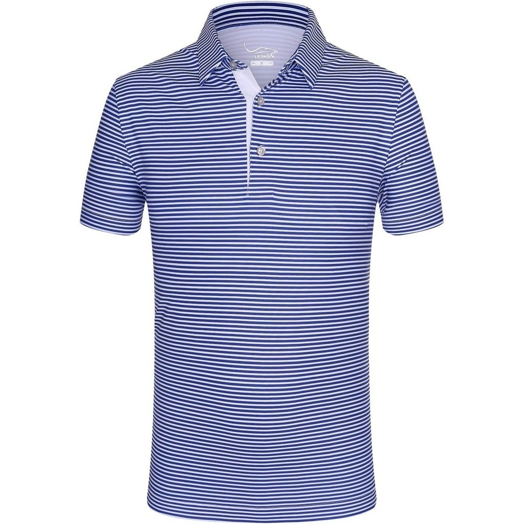 Mens t shirt polo man Short Sleeve Polo Shirts Casual Golf Polo Daily Collared Shirt Sport Tennis T-Shirt Breathable and Sweat-wicking Material Royal Blue Horizontal Stripes