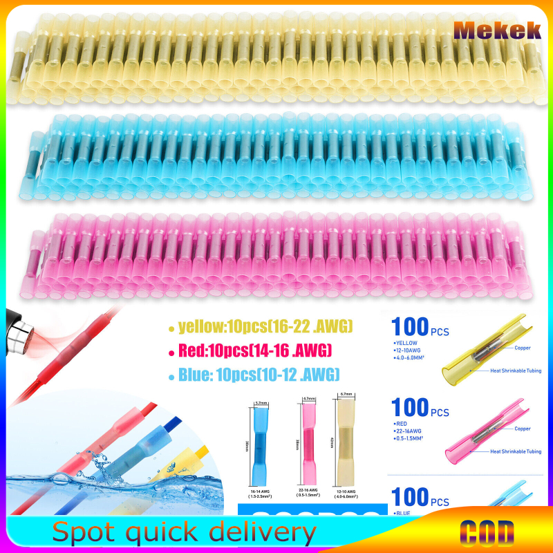 300 cái đầu nối co khi có nhiệt đầu nối dây điện không thấm nước cách điện ô tô Dây cáp thiết bị đầu cuối Uốn (AWG 12-10 16-14 22-18)