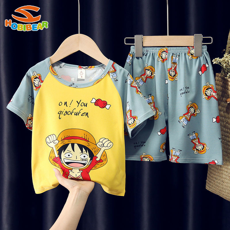 HOBIBEAR Children's pajamas set Short-sleeved top + shorts New summer boys' pajamas Cute cartoon girls pajamas 2-14 years old Soft and comfortable ราคา  154 บาท*ส่งฟรี