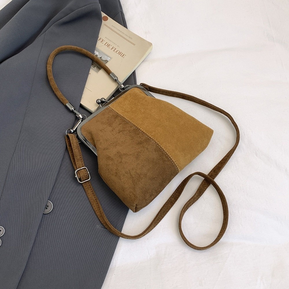 HERWK Khóa hôn Túi xách mờ retro PU Dung lượng lớn Túi đeo chéo bằng da Thanh lịch Đóng cửa bằng kẹp Túi đeo vai clutch Chuyến đi du lịch - 4
