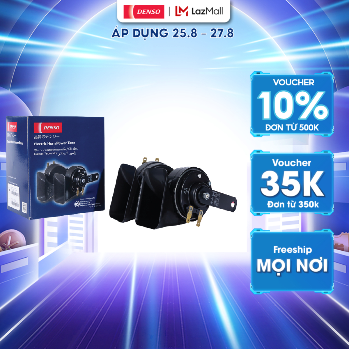 Còi Sên Ô Tô 6900 DENSO, Hai Giắc, Có Đồ Gá Và Dây Điện Đi Kèm, Hai Dải Tần, Điện 12V, Âm Thanh Hay, Độ Bền Cao; Mã JK272000-6900