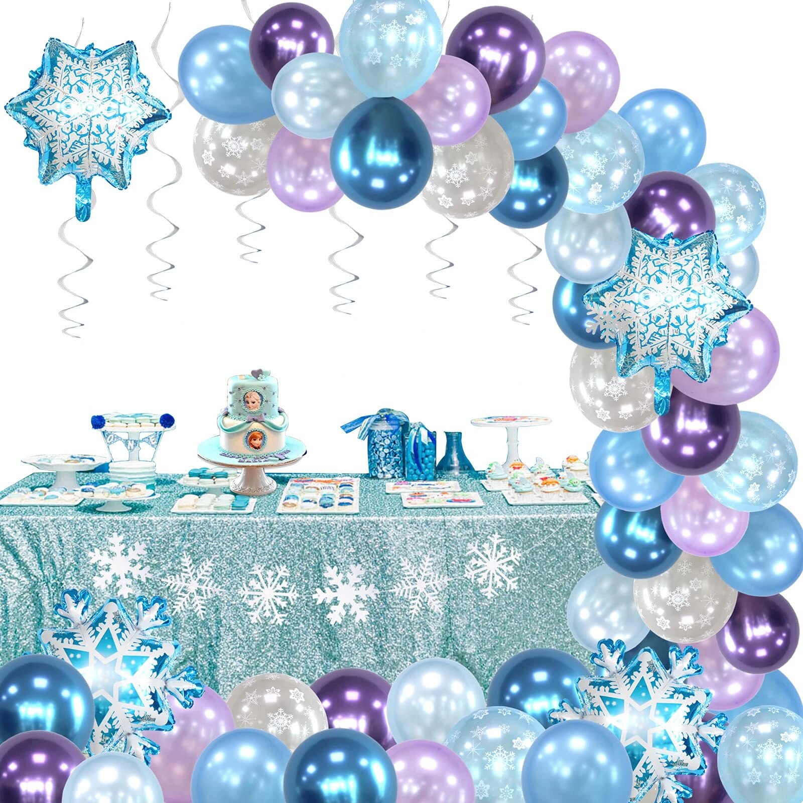 6th Frozen Birthday Decoration Girl, 6st Frozen Balloon Blue White Balloon  Kit,for Birthday Wedding Girl Decoration