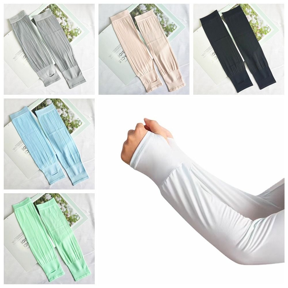 MP0Y Lụa băng Tay áo chống nắng Chống tia UV Mỏng Tay áo đạp xe Thời trang Màu trơn Tay áo Băng Lái xe