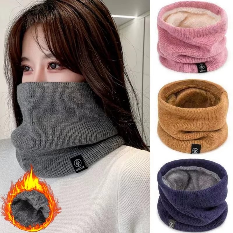Winter Thick Warm Neck Scarf Women Men Windproof Velvet Knitted Wool Scarf Multicolor Outdoor Cold Proof Soft Warm Neckerchief