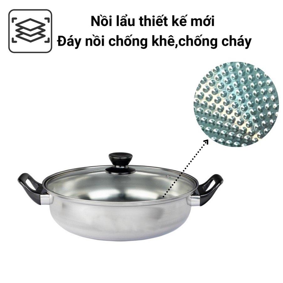  Nồi lẩu Nồi Lẩu Inox Nồi lẩu 28cm Nắp Kính Nồi Nấu Bếp Từ- Dùng Được Cho Tất Các Loại Bếp Chất Liệu Inox An Toàn 