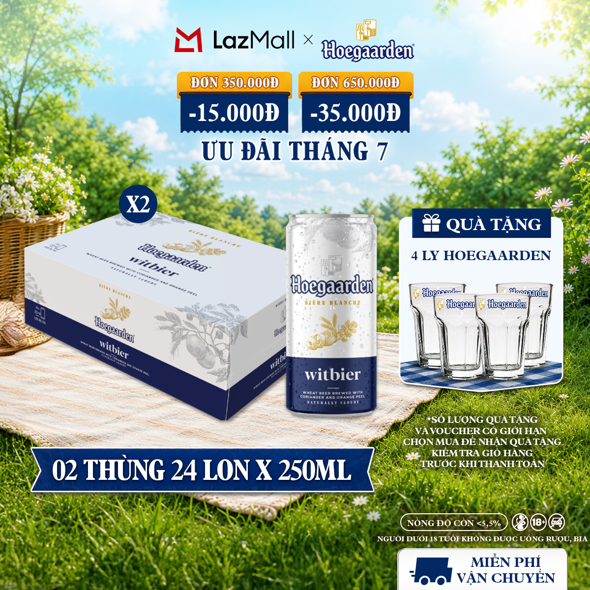 Combo 2 Thùng 24 Lon Bia Hoegaarden white bỉ thùng 24 lon (250ml/lon)