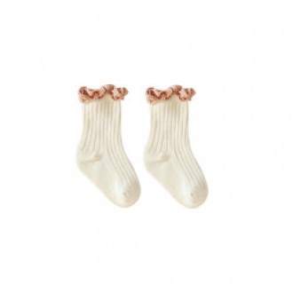 Upingi bán sỉ vải bông chải ngang phối ren trơn màu trơn cho bé socksc474or