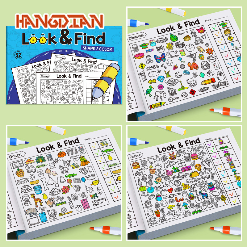 HANGDIAN Look & Find Shape Color Activity Book for Kids Ages 3-6 - Fun Search and Coloring Educational Workbook with Cartoon Themes ราคา 52 บาท*ส่งฟรี