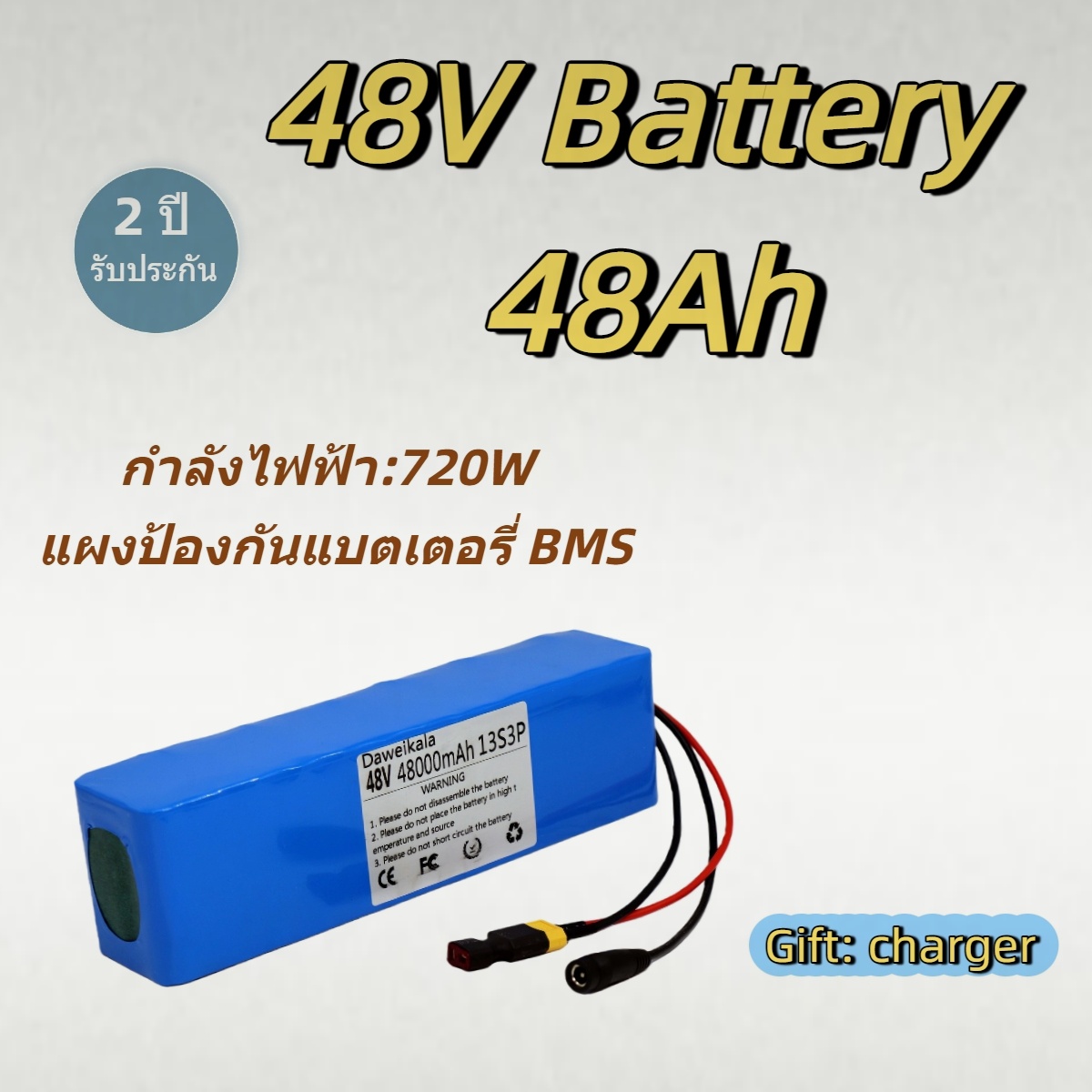 แบตเตอรี่ 48V 100Ah 13S3P 720w พร้อมชาร์จ สำหรับ E-bike