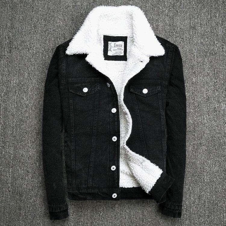 Áo khoác denim mùa thu đông nam phong cách Hàn Quốc slim fit cộng với nhung dày trẻ trung áo khoác denim cừu hợp thời trang