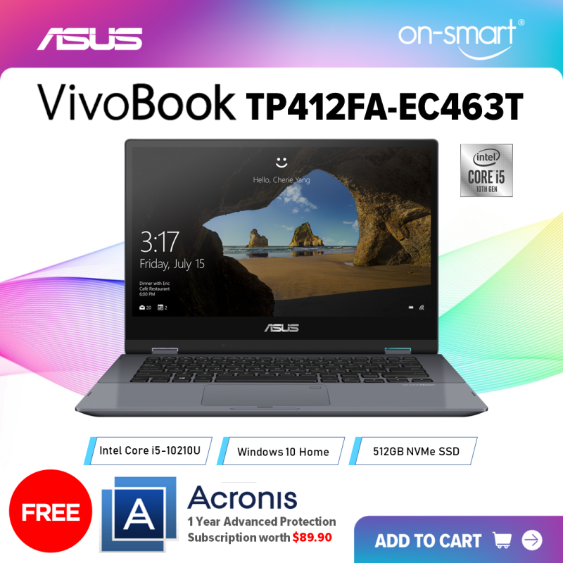 【Next Day Delivery】ASUS VivoBook Flip TP412FA-EC463T | Intel Core i5-10210U Processor | 8GB RAM | 512GB NVMe SSD | Intel UHD Graphics | Windows 10 Home | 2 Years International Warranty | FREE Acronis Subscription
