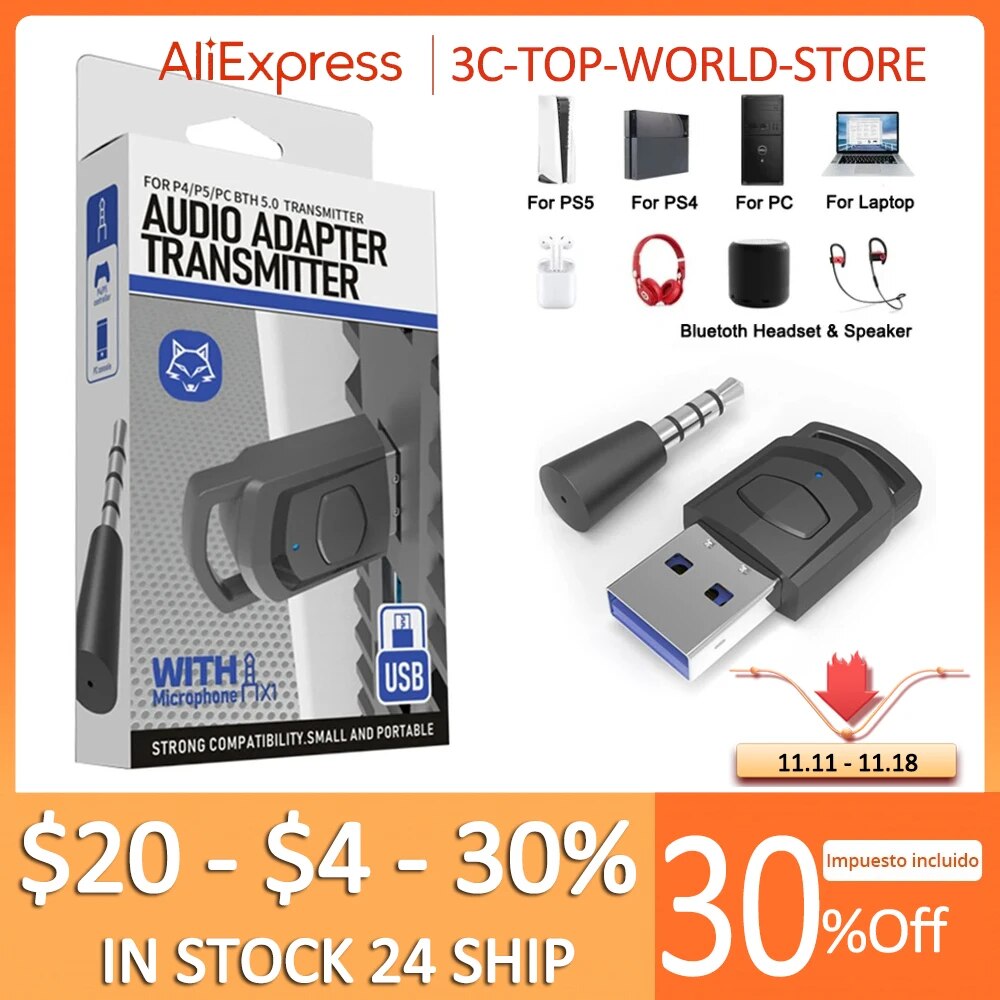 Bluetooth Audio Adapter Wireless Headphone Adapter For Ps5/ps4 Game Console Pc Headset 2 In 1 Usb Bluetooth 5.0 Dongle