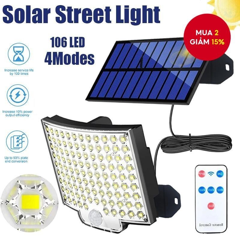106LED Đèn Năng Lượng Mặt Trời Siêu Sáng Ngoài Trời Đèn Chiếu Sáng Tường Chia Loại Chuyển Động Đèn Năng Lượng Mạnh IP65