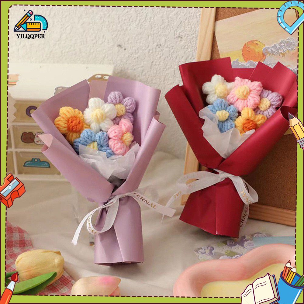 Valentine's Day Gift Simulated Flowers, Knitted Yarn, Small Flower Bouquets, Puffs, Fake Flowers, Handmade Flower Bouquets, Souvenirs, Gifts ราคา 11 บาท*ส่งฟรี