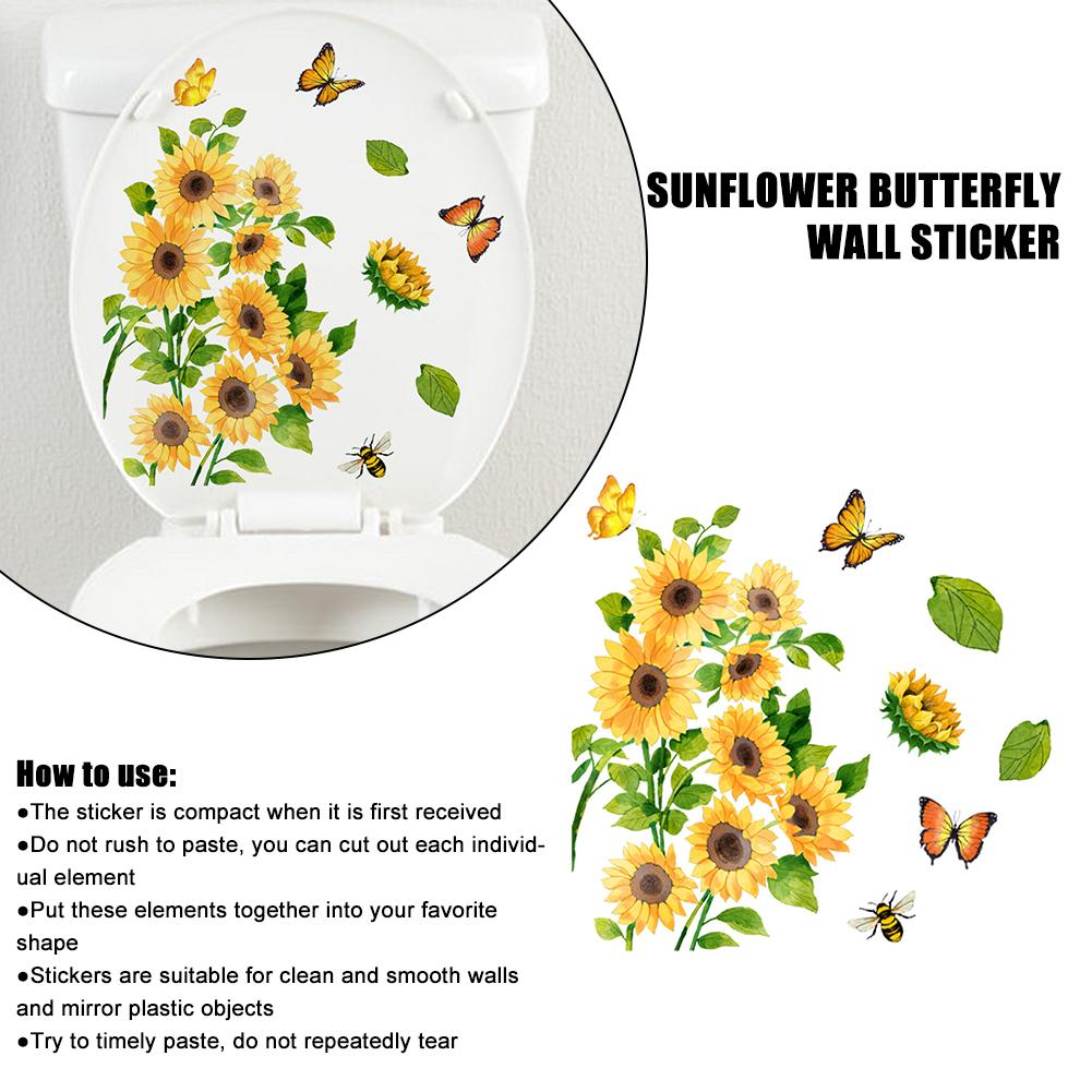 Sunflower Butterfly Wall Decal Toilet Cover Stickers K2C2