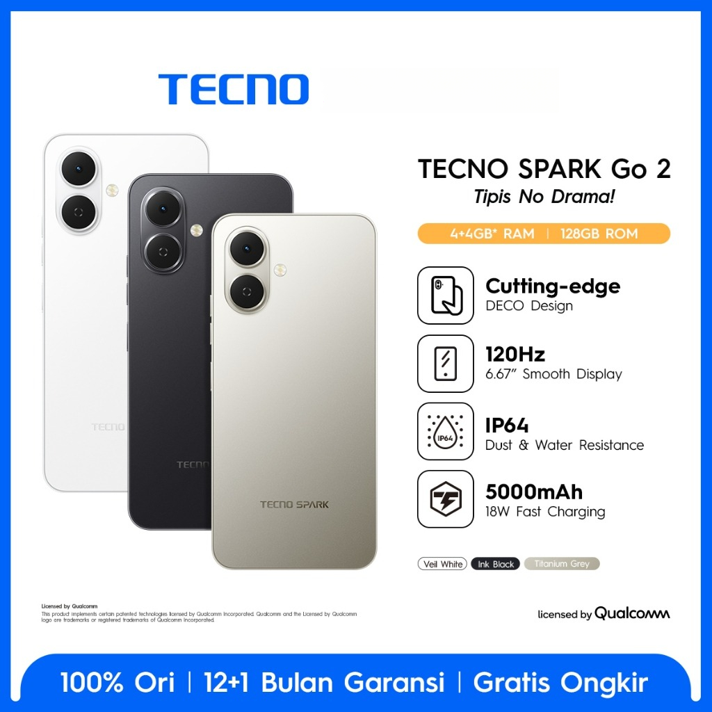[NEW] TECNO SPARK Go 2 [3/64GB] [4/64GB] [4/128GB] IP64, 6.67" HD+, 120Hz Smooth Display, 5000mAh, 18W Charging Harga  1,599,000 Ringgit*Penghantaran Percuma