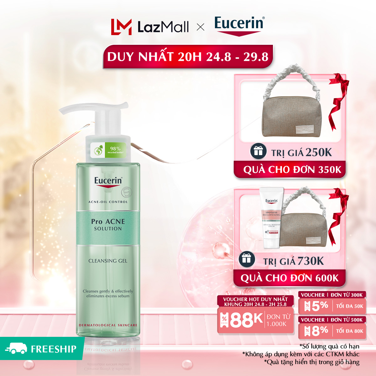 Gel rửa mặt cho da nhờn mụn eucerin pro acne cleansing gel 200ml