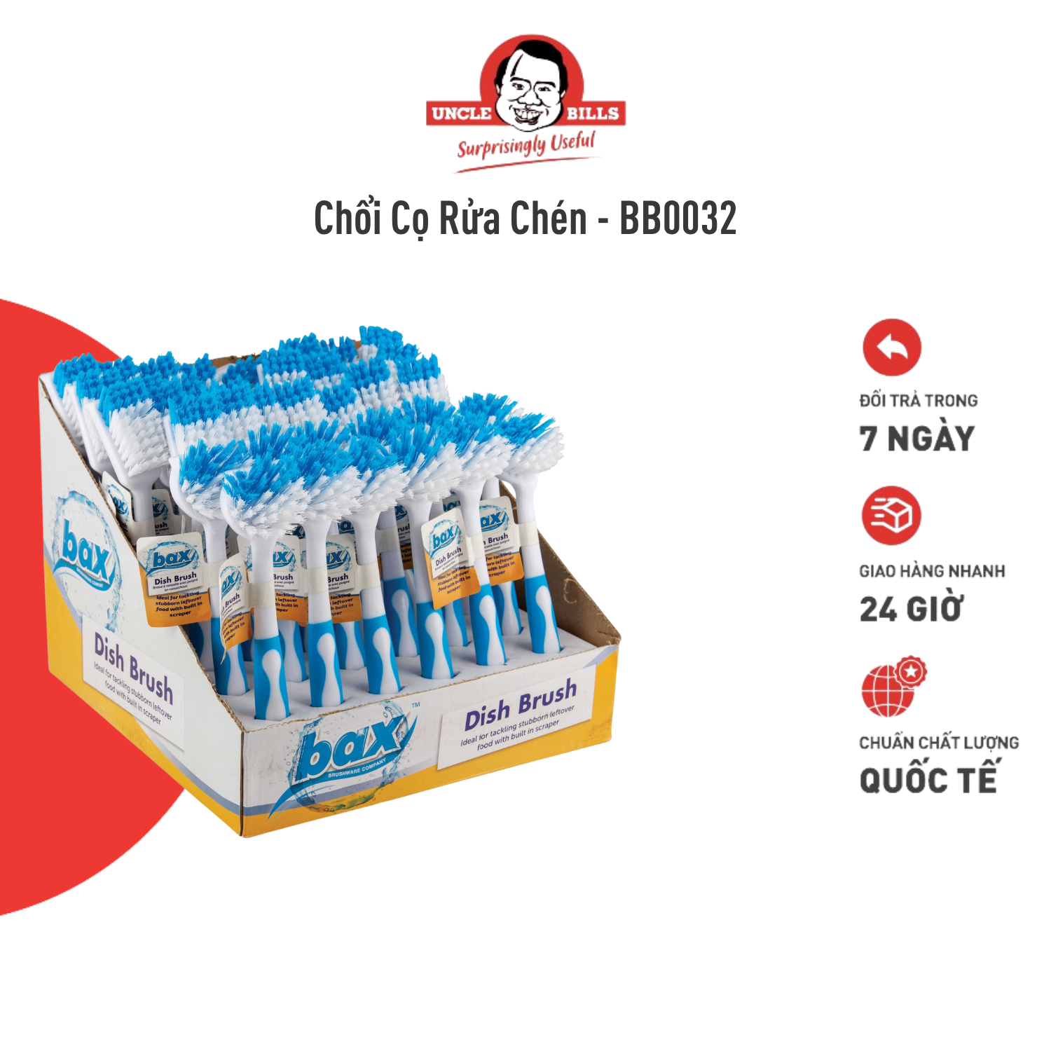Chổi rửa chén, cọ rửa chén có tay cầm uncle bills bb0032 tiện lợi không làm ảnh hưởng da tay