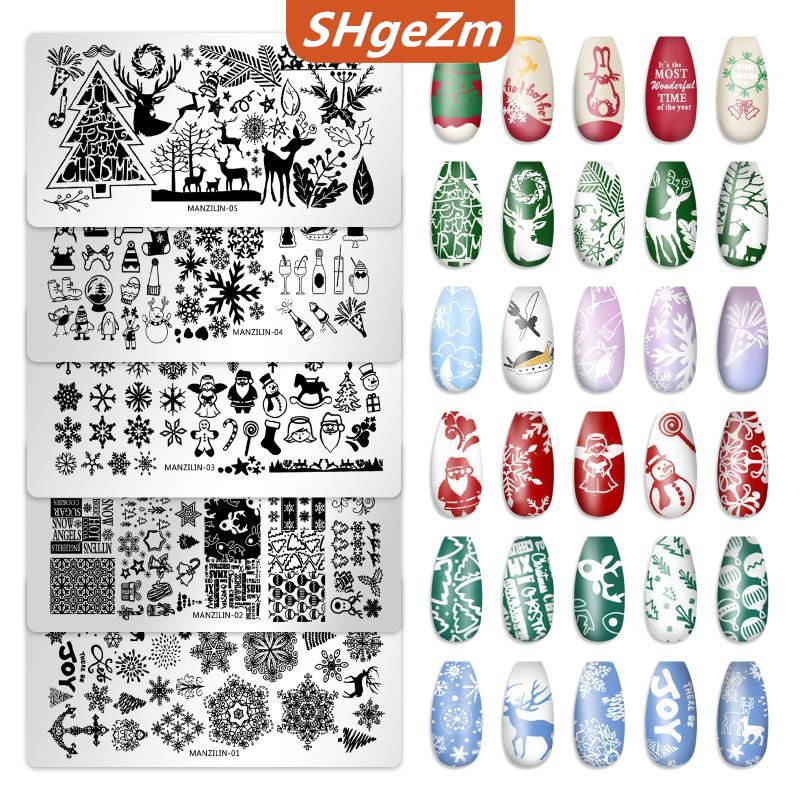 [COD] SHgeZm Móng tay nghệ thuật dập tấm phim hoạt hình Giáng sinh hoa mẫu in hình học mẫu giấy nến DIY làm móng tay công cụ