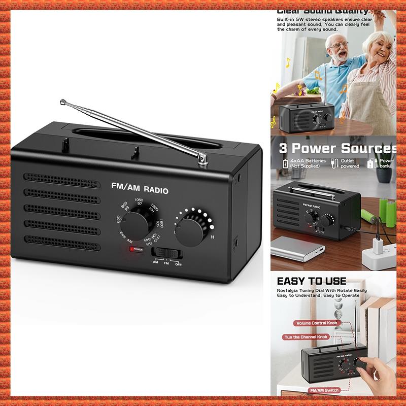 Portable AM/FM Radio Transistor Radio Loud Speaker Large Tuning Knob Headphone Jack for Home Outdoor Emergency,