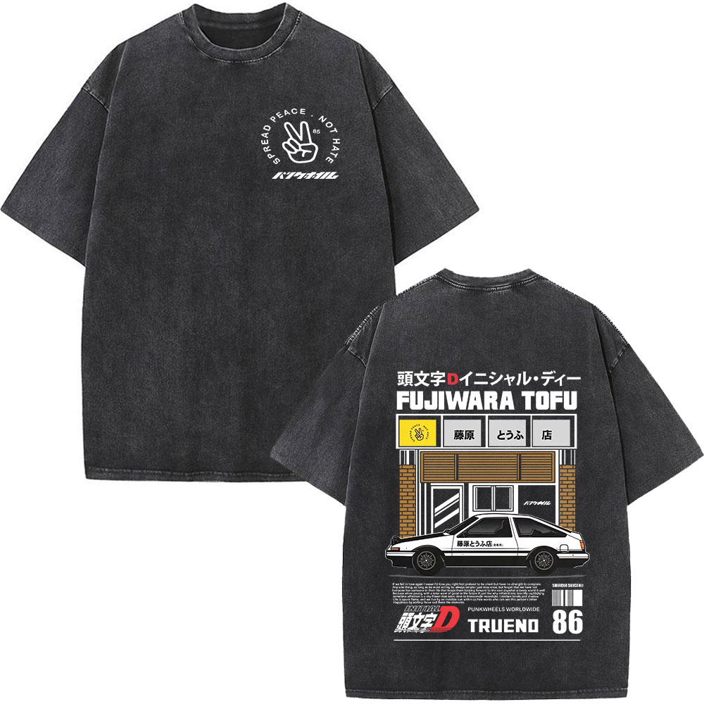 New store openingWashed Vintage Short Sleeve T-shirt Anime Initial D Drift AE86 Racing Car T Shirt T