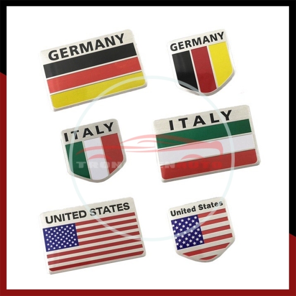 Tem Nhôm Logo Dán Xe Hình Lá Cờ Các Nước Hoa Kỳ, Italia, Germany Trang Trí Ô Tô Xe Máy