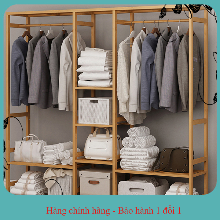 Tủ treo quần áo gỗ tre mẫu lớn 145x30x165cm, giàn treo quần áo,cây treo quần áo, kệ treo quần áo, tủ quần áo