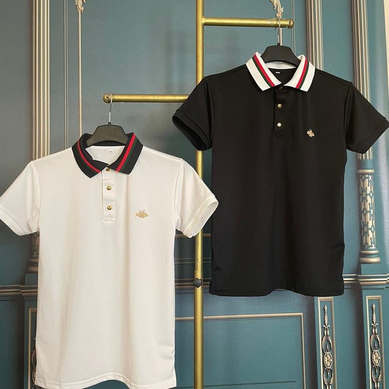 áo thun polo cá sấu thêu hình ong nút bấm vàng Nam Menswear Ngắn Tay Shirt