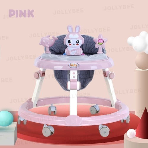 Baby Walker Foldable with Music Sound Anti O-Legs Height Adjustable Anti Rollover Safety Learning Push Car 學步車