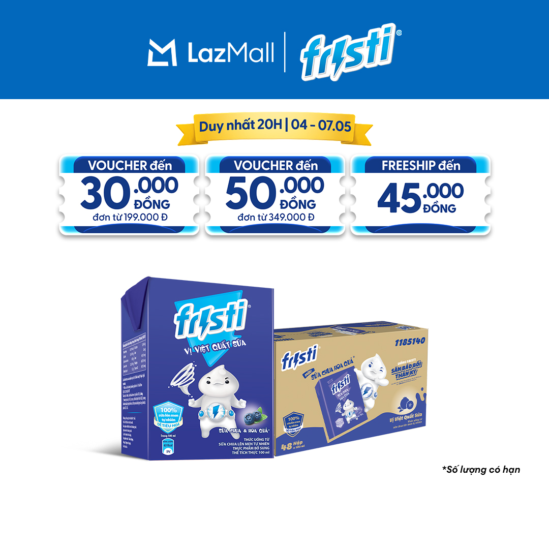 Thùng 48 Hộp Sữa Chua Lên Men Tự Nhiên Fristi Vị Việt Quất Sữa 100ml (48x100ml)