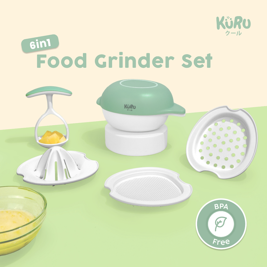 KURU 6in1 Food Grinder Set – Alat MPASI Bayi Serbaguna BPA Free | Penghalus Parutan Saringan Smasher Perasan Buah