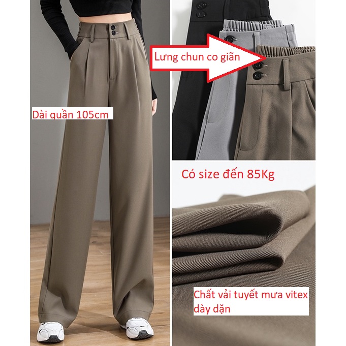  Quần Tây Nữ Ống Rộng Lưng Cao Cạp Chun Sau co giãn ôm eo tôn dáng thời trang công sở đẹp chất vải Tuyết mưa dày đẹp. 