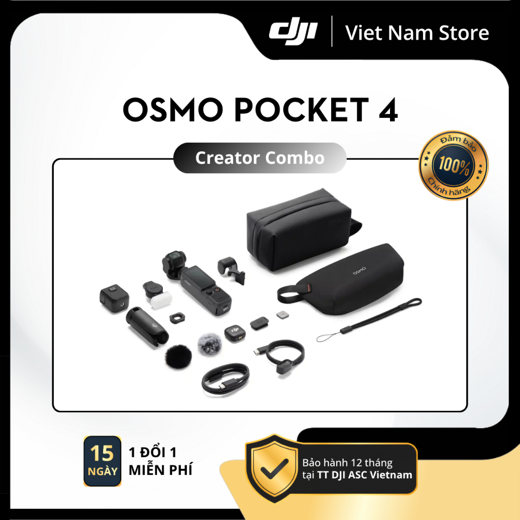 [Bảo Hành Chính Hãng] Camera Vlog DJI Osmo Pocket 4 Creator Combo | Quay 4K Bộ Nhớ Trong 107GB