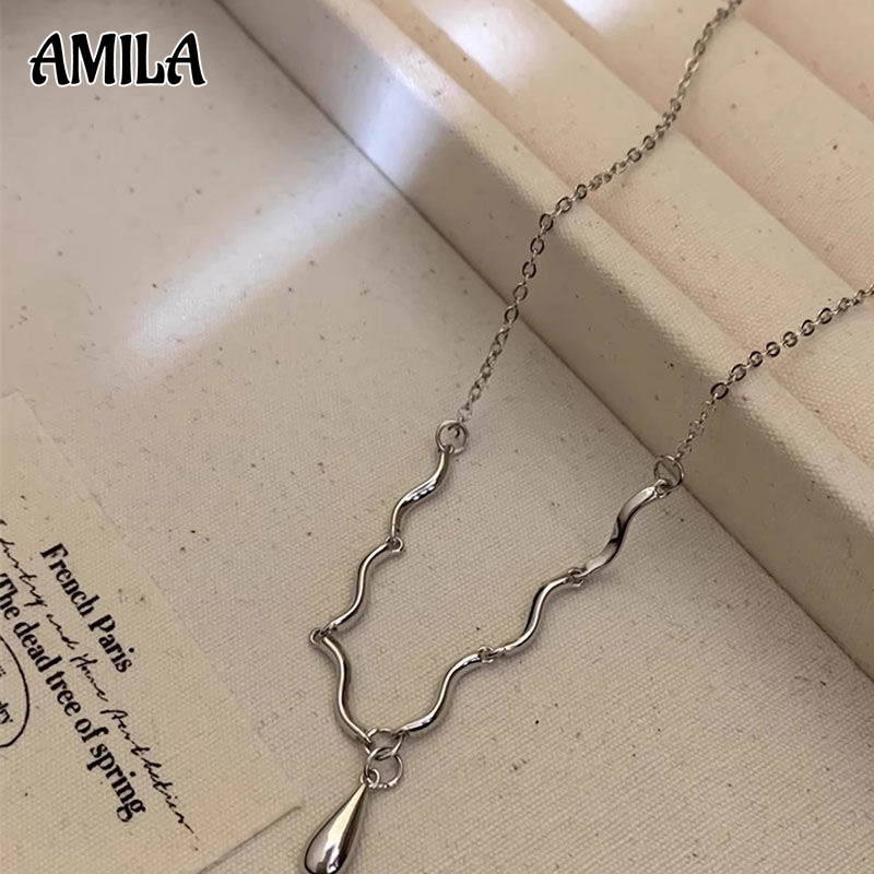 Amila 2024 mới bất thường gợn Vòng Cổ Giọt Nước Mắt tối giản Dây chuyền mặt dây chuyền hình học thời trang thanh lịch cho phụ nữ