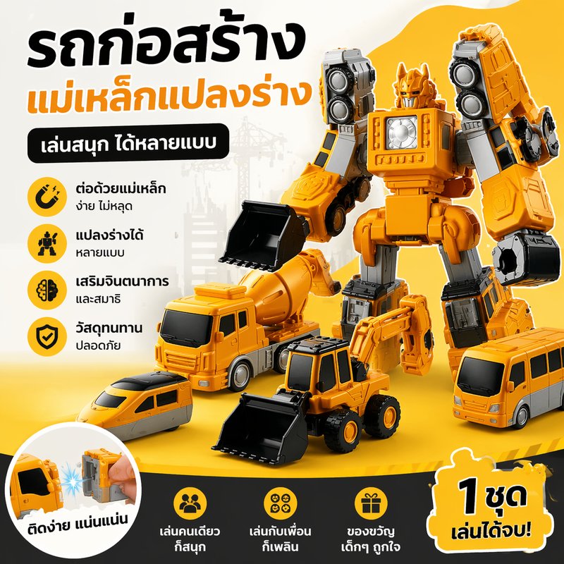BERMA BABY รถของเล่นแม่เหล็ก ชุดประกอบรถ 35 ชิ้น ถอดประกอบได้ เปลี่ยนรูปได้ เสริมทักษะ ของเล่นเด็ก ราคา 235 บาท*ส่งฟรี
