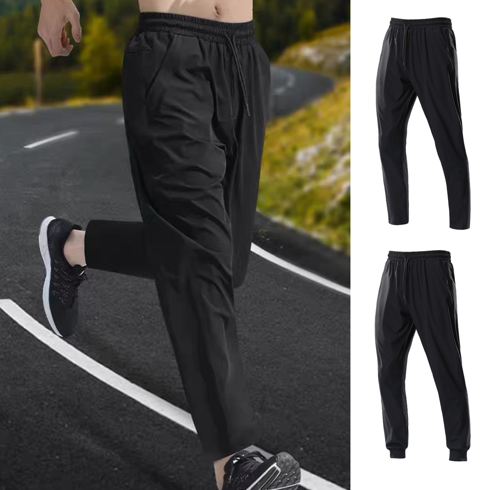 zhanshan Men Casual Trousers Versatile Men Trousers Men's Breathable Quick Dry Jogging Sweatpants with Pockets for Gym Fitness Favorite Solid Color Running Pants