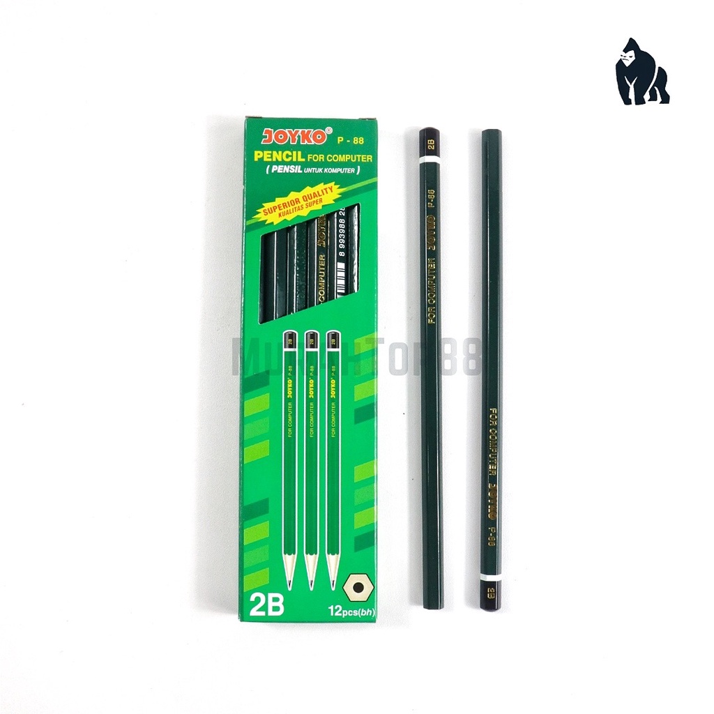 Pencil 2B Joyko P-88 Hijau / Pensil Kayu Komputer Ujian Lusinan Grosir [1 BOX isi 12 PCS]