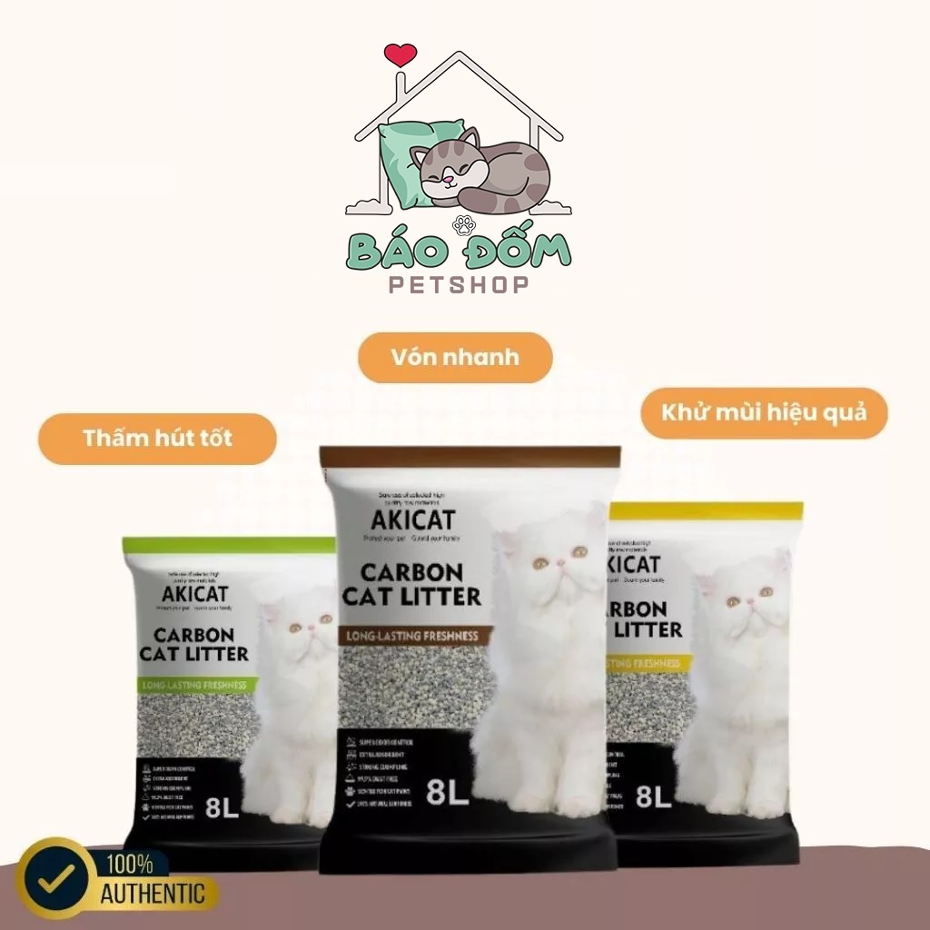 Cát vệ sinh đất sét mix than hoạt tính AKICAT 8L cho mèo