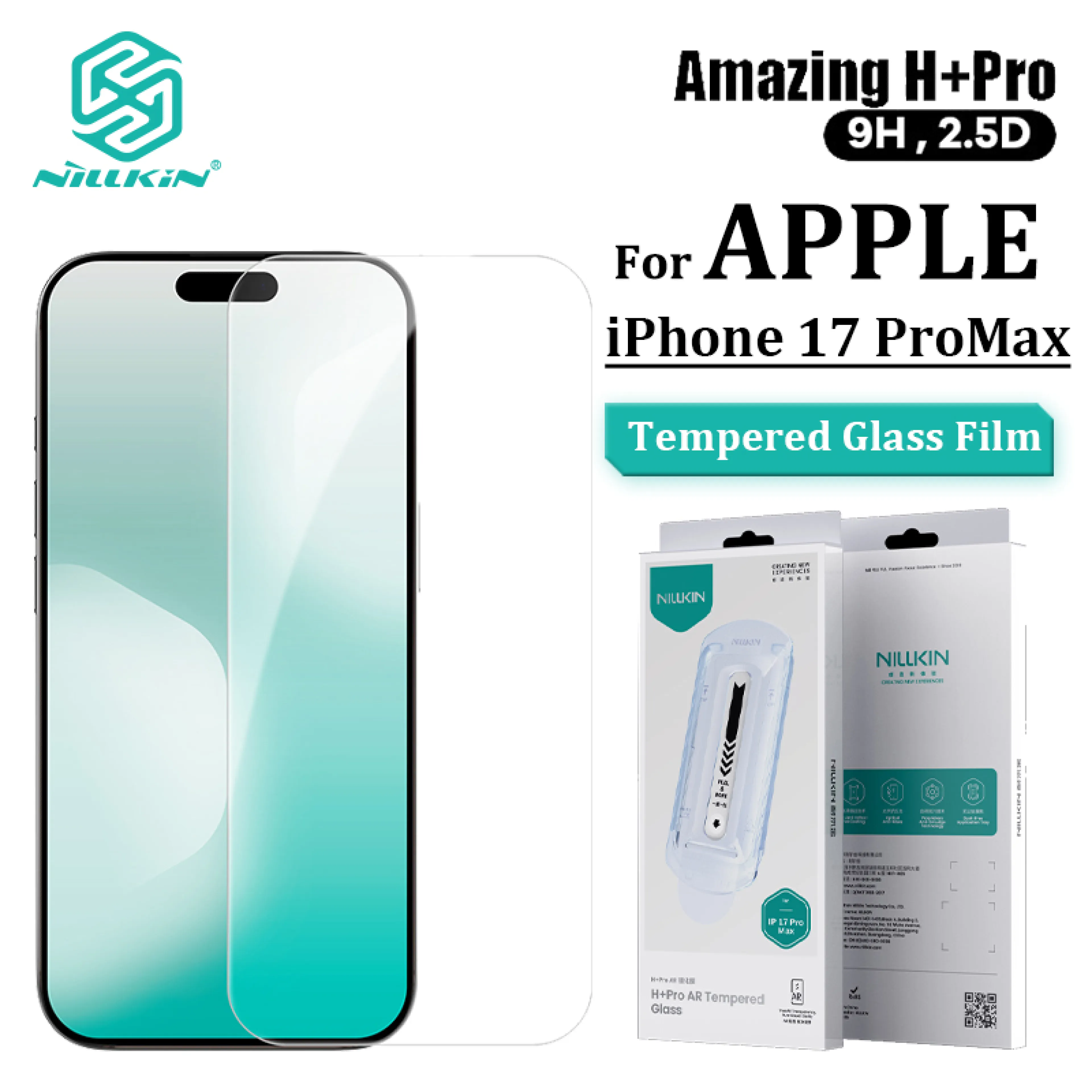 Nillkin 9H Tempered Glass for Apple IPhone 17 Pro Max Screen Protectors 3D Arc Edge AR Color Restore Anti-fingerprint Anti-Reflective Protective Tempered Glass Film (Dust-free Chamber)