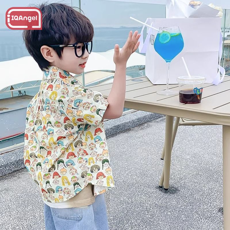 IQANGEL Boy's Short-Sleeved Shirt Summer Internet Celebrity Baby Stylish Shirt Baby Boy Hong Kong Style Top Handsome Jacket ราคา 159 บาท*ส่งฟรี