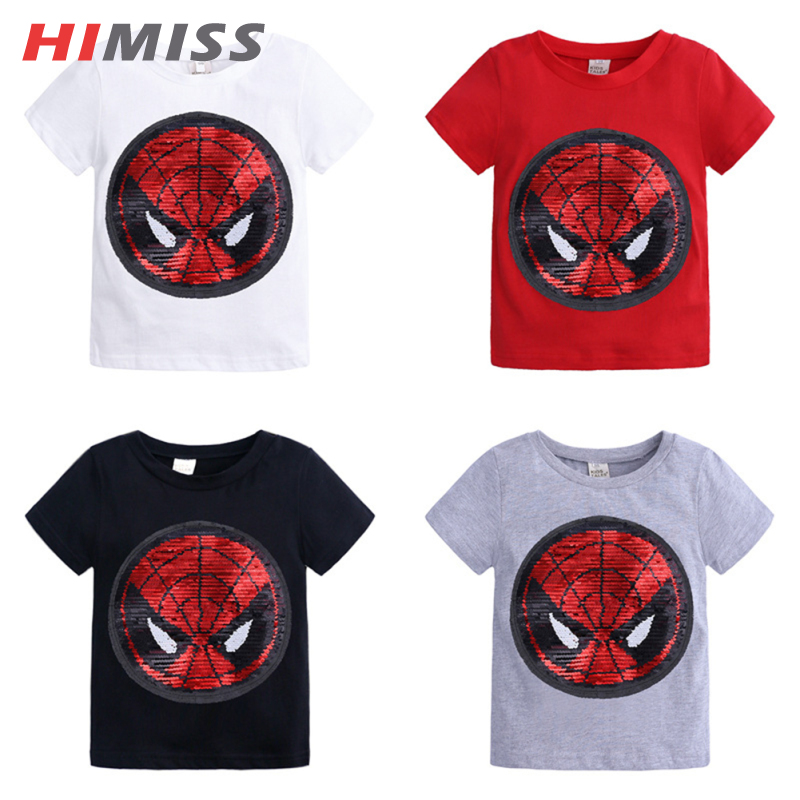 HIMISS Boys Short Sleeves Round Neck Cotton T-shirt Sequined Face-changing Color-changing Cartoon Tops ราคา 150 บาท*ส่งฟรี