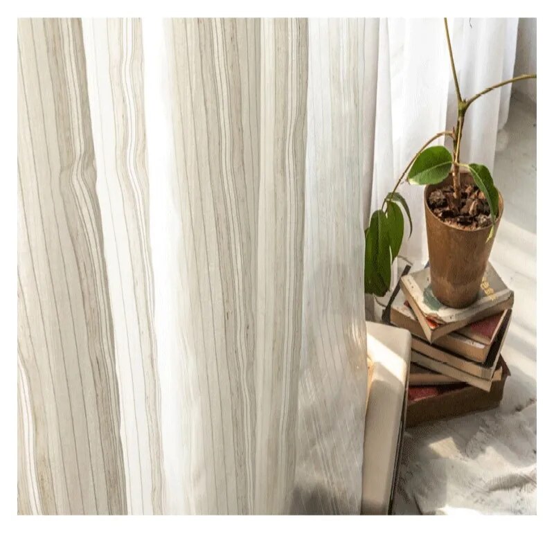 Nhật Bản Loại Hợp Đồng Cotton Linen Sọc Rèm mỏng Cho Ban Công Tulle Bóng Nhà Bếp Phòng Ngủ Rèm phòng khách 2023 Tốt Nhất Bán