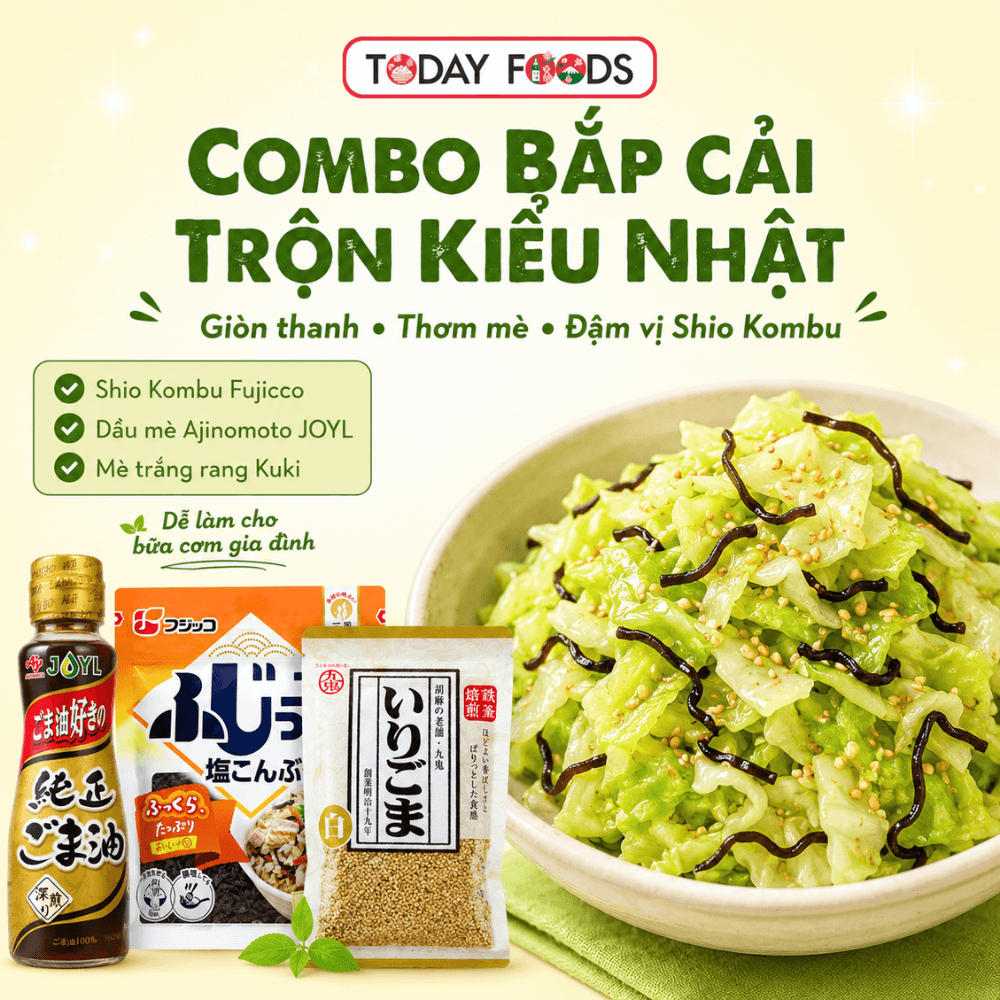 Combo làm Bắp Cải Trộn Kiểu Nhật, Cơm Trộn, Salad Rau Củ | Shio Kombu, Dầu Mè, Mè Rang