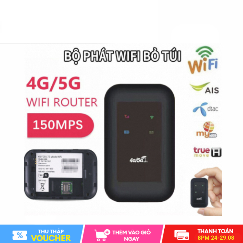 Bộ Phát Wifi 4G/5G Pocket WiFi 150Mbps, Hỗ Trợ 4G WiFi, Dùng được Cả Mobile Wifi, Bộ định tuyến Wifi không dây bỏ túi tiện lợi