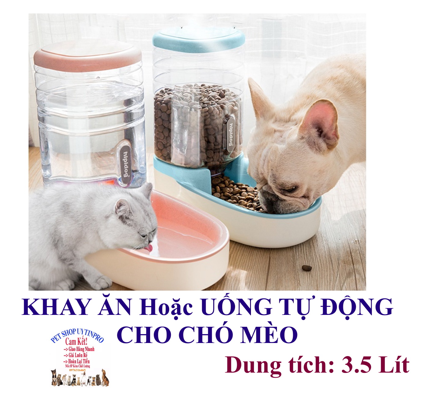 Khay ăn hoặc khay uống tự động cho Chó Mèo Dung tích 3.5l Thiết kế bo tròn